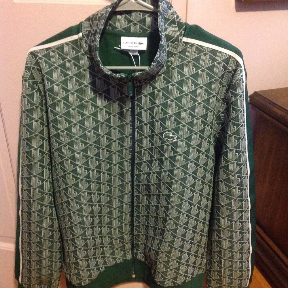 Lacoste Men's Green Monogram Zip-up Track Jacket - USA Size X-Large - NWT